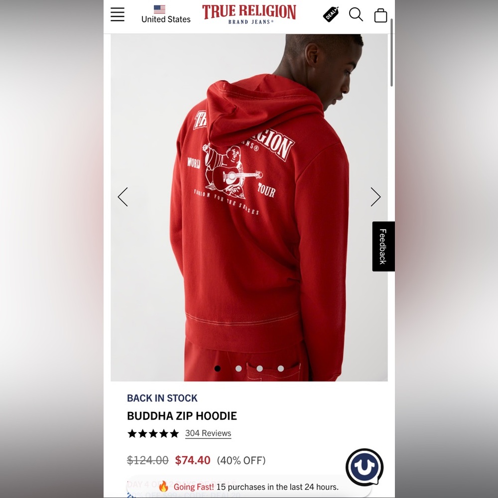 True Religion Red Graphic Zip Hoodie